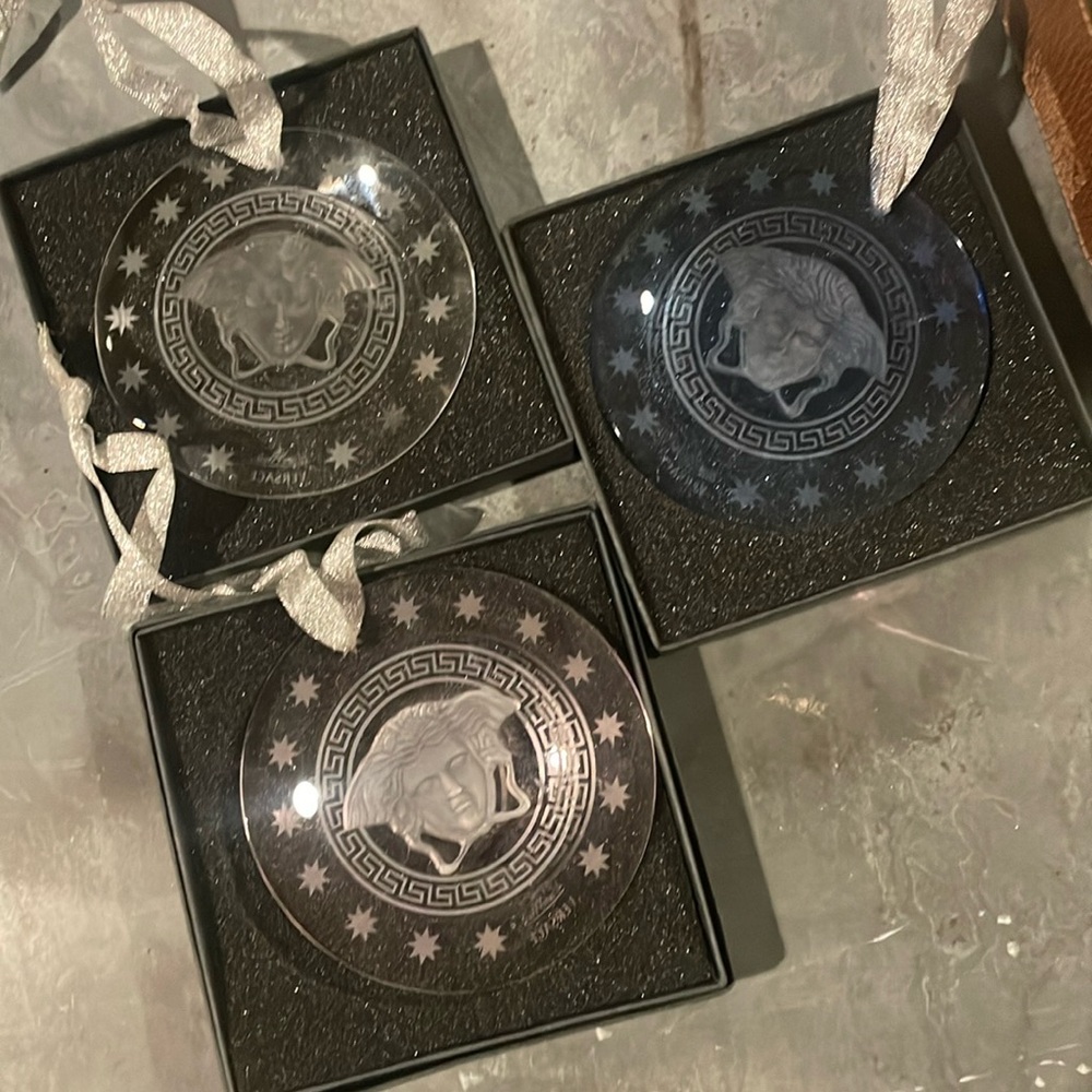 Versace ornaments 
Pink blue clear
Glass